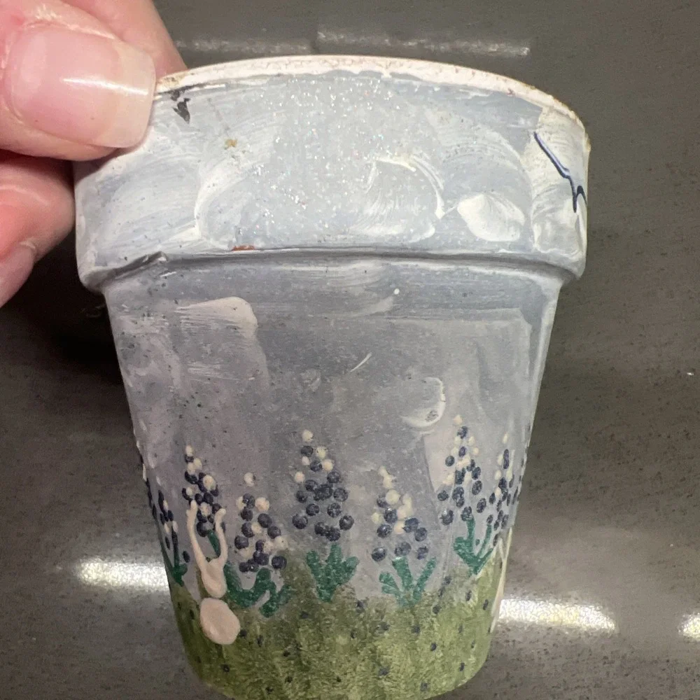 Set of 2 Small Hand Painted Plant Flower Pots With Bunnies
